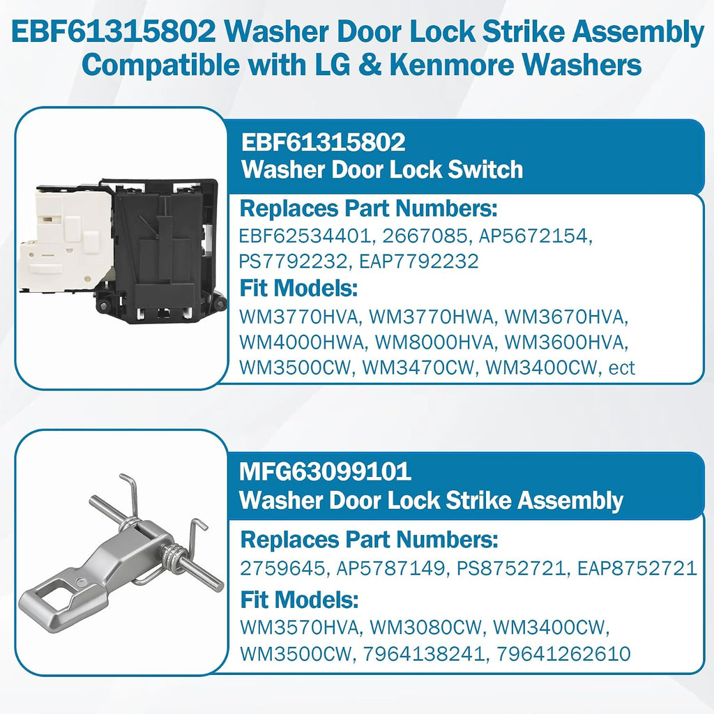 BigHead EBF61315802 Washer Door Lock Switch & MFG63099101 Door Lock Strike