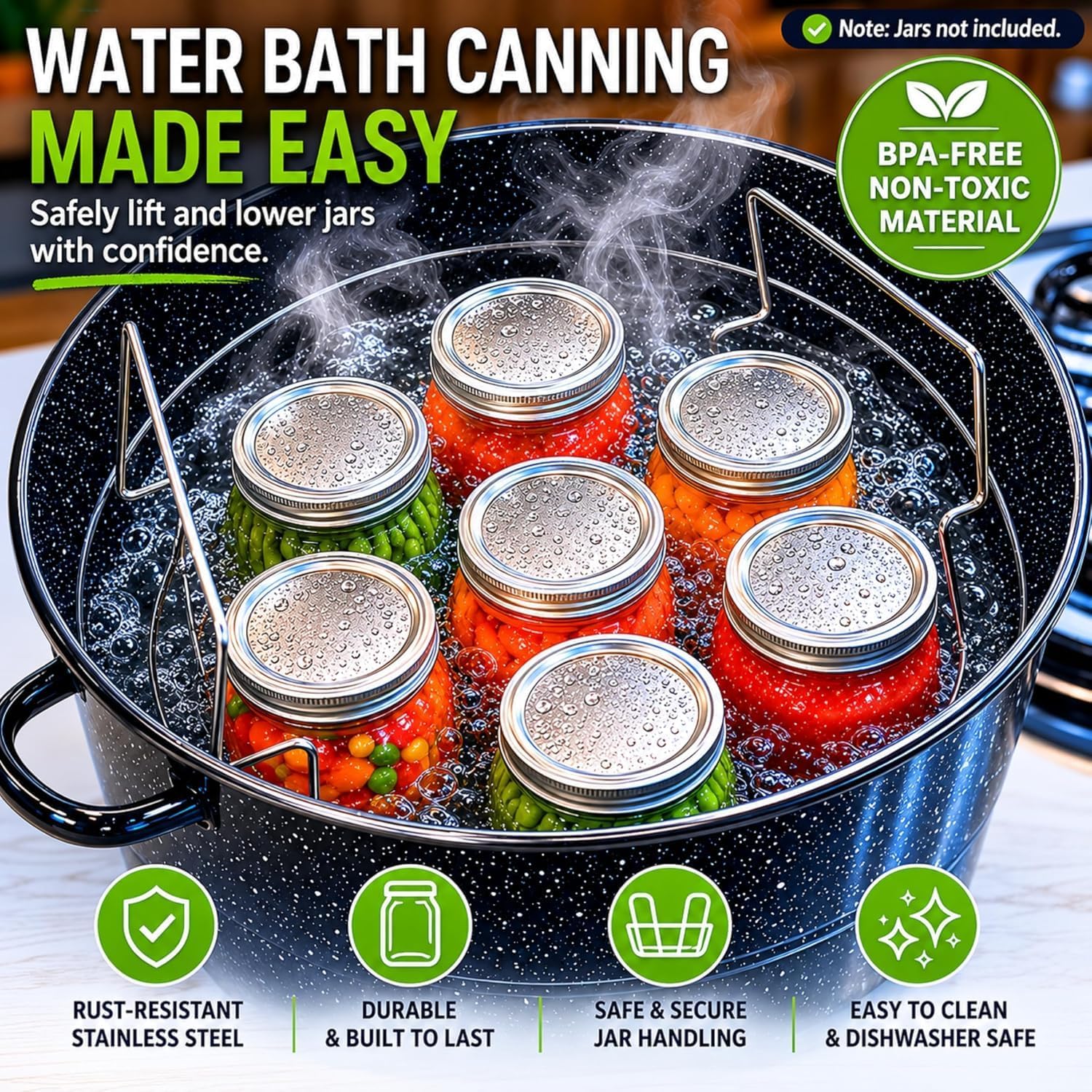 Canning Supplies Starter Kit- Canner Accessories with Canning Rack for Jars, XL Ladle,Wide Mouth Jar Funnel,Jar