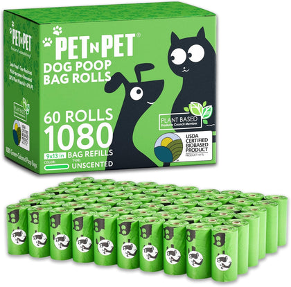 1080 Counts Green Poop Bags for Dogs, 41% Plant Based & 59% PE Extra Thick Dog Poop Bags Rolls, 9" x 13", Unscented