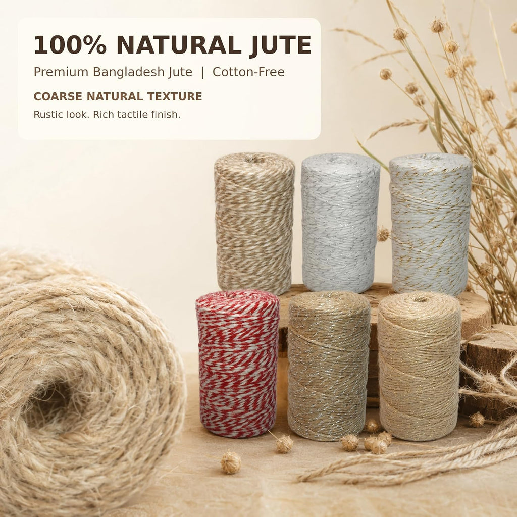 Colored Jute Twine String, 3 Rolls 984 Feet 2.5mm Craft Rope Set