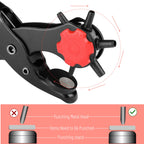 Leather Hole Punch Tool Set, Red Handle, Multi Punch Sizes, Belt Hole Puncher for Leather, Belts, Straps, Pet