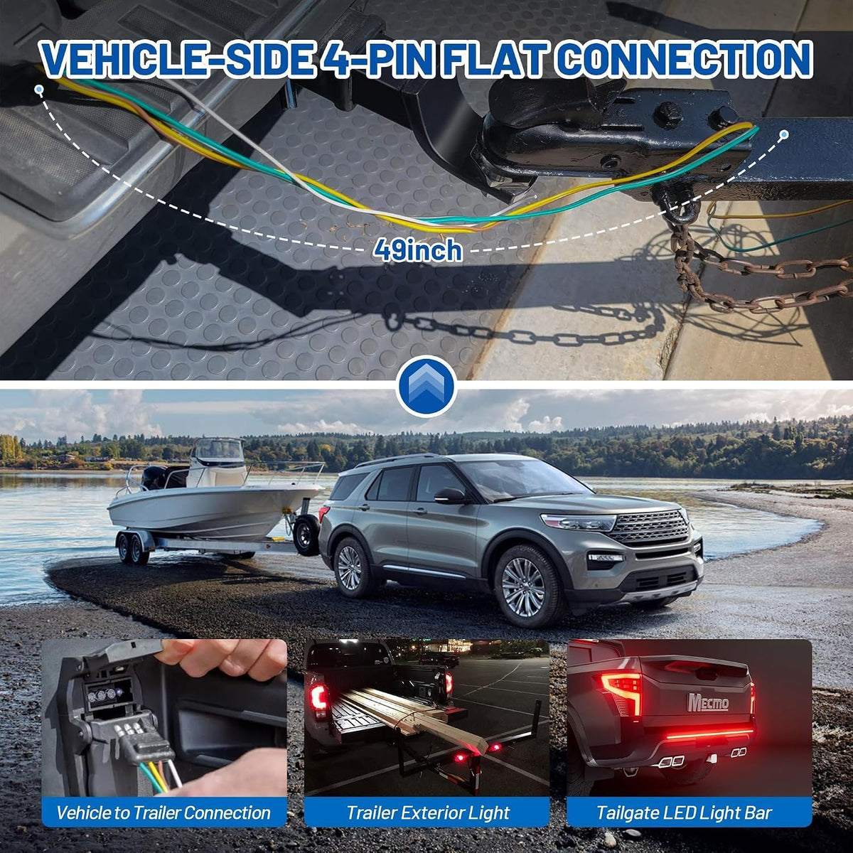 4 Pin Vehicle Side Trailer Wiring Harness 49 Inch, 16AWG 4 Prong Trailer Light Plug Socket with Dust Cover, Truck 4