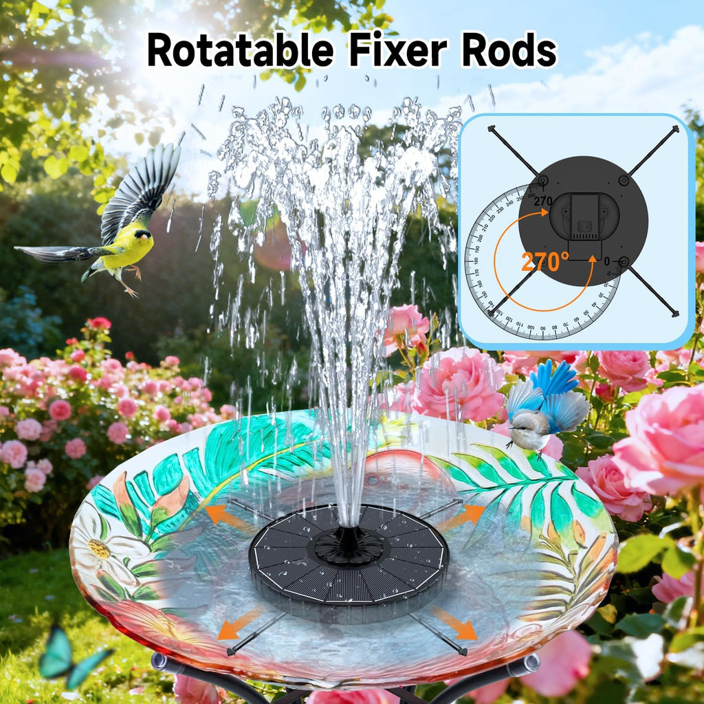 Solar Fountain, 3-Level Adjustable Water Height, 3.5W Glass Powerful Outdoor Fountain Pump with Rotating Rods & 7