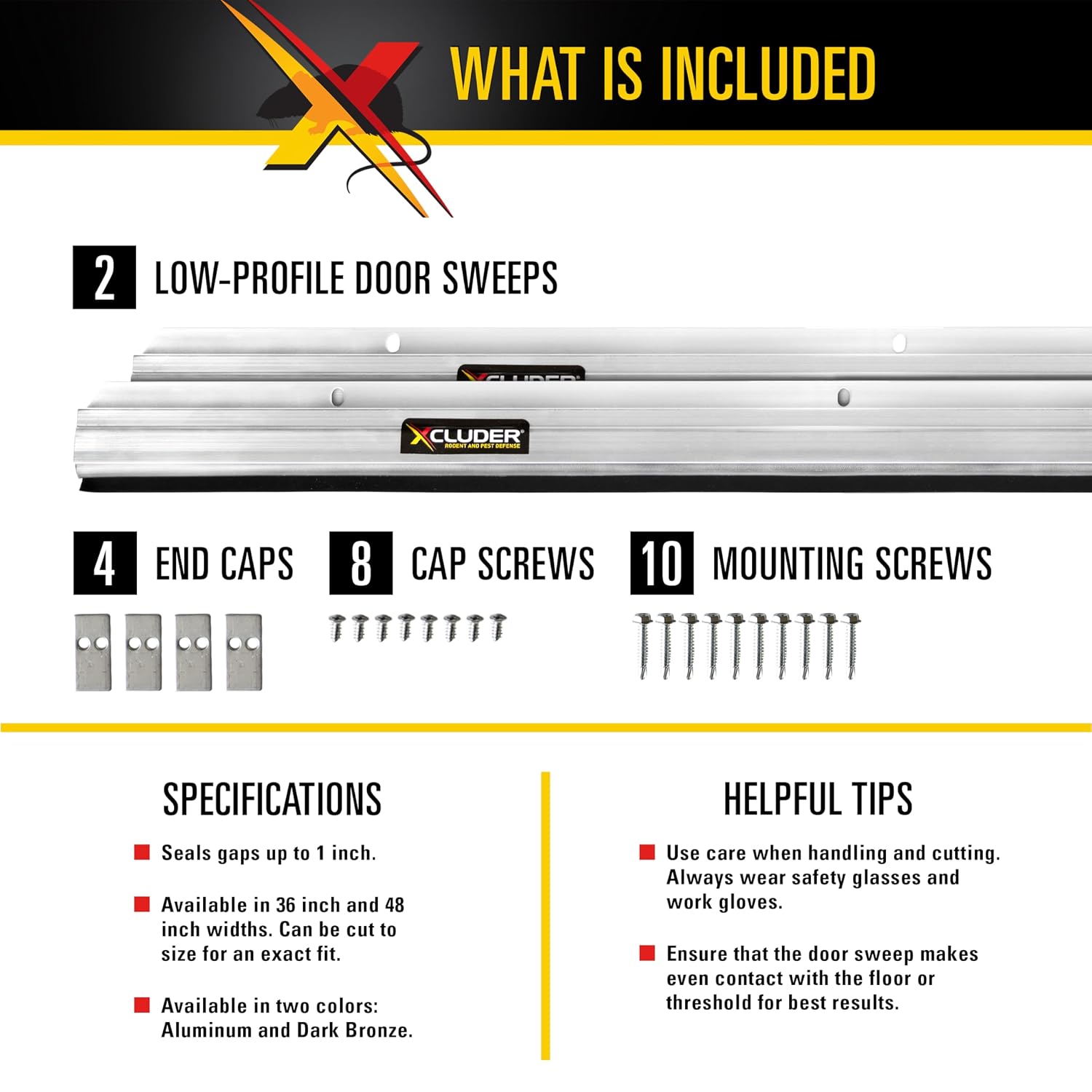 36" Low-Profile Door Sweep, Aluminum 2-Pack – Seals Out Rodents & Pests, Enhanced Weather Sealing, Easy to Install;