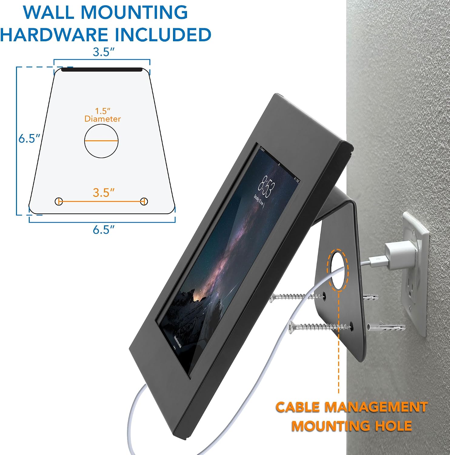 iPad Kiosk Stand, Locking Anti-Theft Tablet Enclosure for Countertop & Wall Mount, 90° Rotating POS Tablet Wall Stand