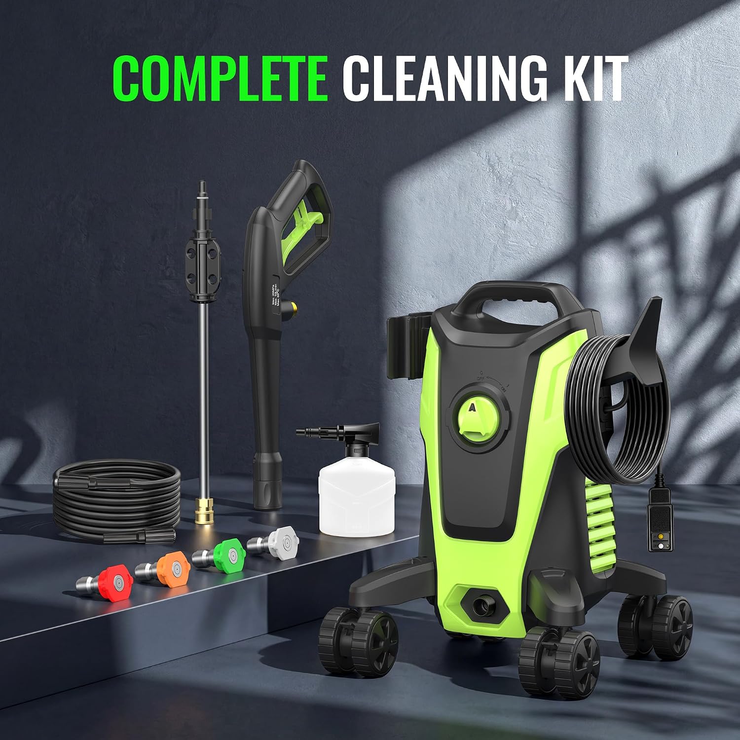 Electric Pressure Washer 4800PSI 2.5 GPM High Power Washer with 4 Lockable Swivel Wheels, Foam Cannon, 4 Nozzles