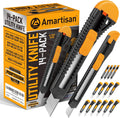 14-Piece Retractable Box Cutter, Utility Knifes for Boxes, Cartons, Cardboard Cutting, 18mm & 9mm Wide Blade Cutter