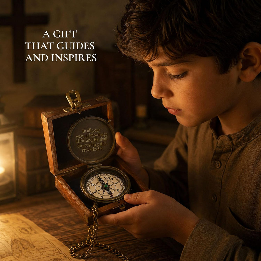 Baptism Gifts for Boys - Engraved Working Handmade Compass with Scripture - Religious, Christian, Catholic