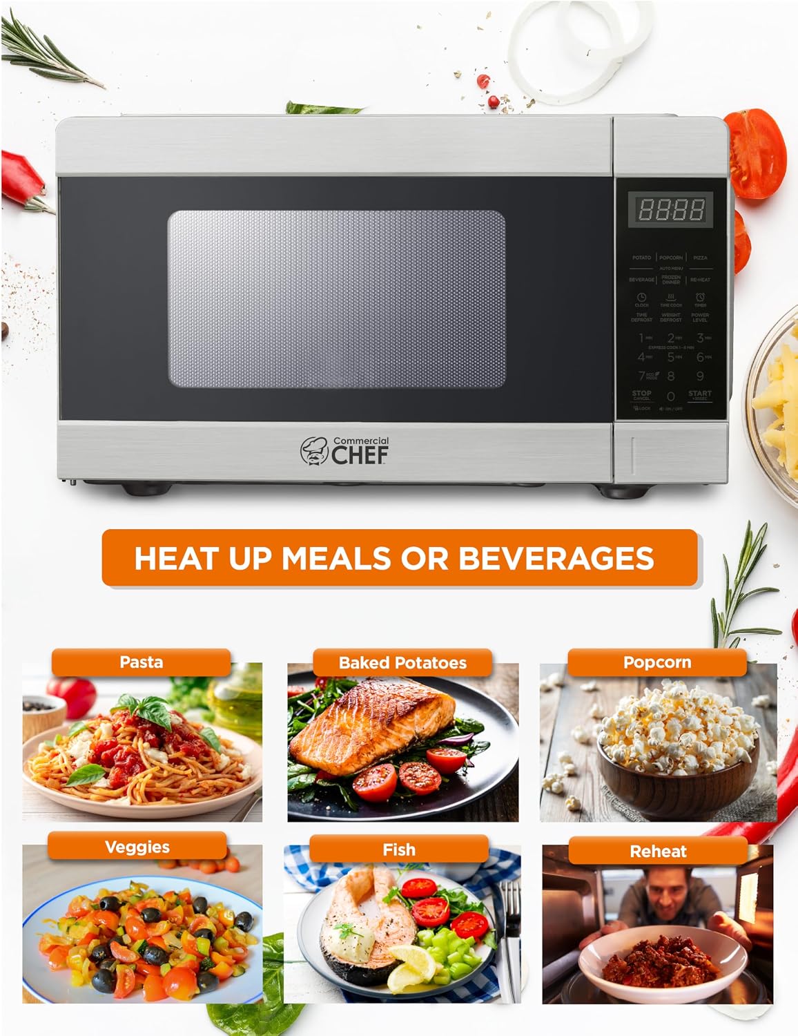 0.9 Cu. Ft. Countertop Microwave Oven, CHM009 | Touch Controls with Digital LED Display, 900W Small Microwave, 10”
