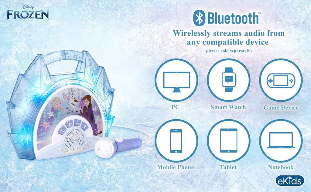 Disney Frozen Karaoke Microphone with Bluetooth Speaker for Fans of Disney Toys, Kids Karaoke Machine with Built in