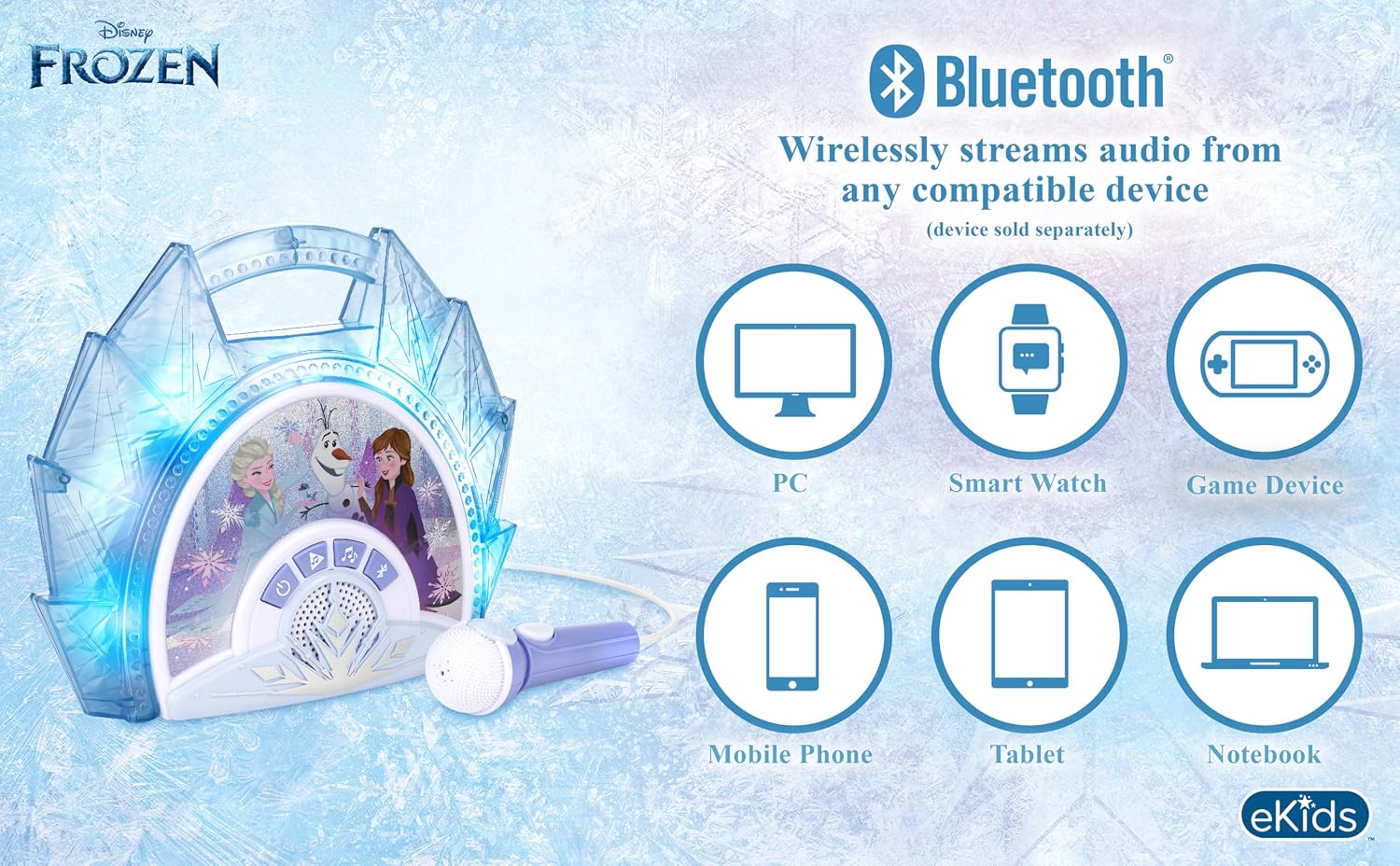 Disney Frozen Karaoke Microphone with Bluetooth Speaker for Fans of Disney Toys, Kids Karaoke Machine with Built in