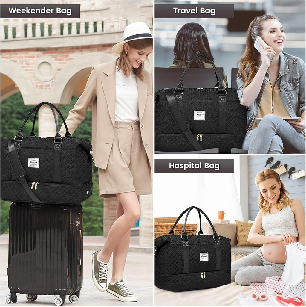 Travel Duffle Bag,Weekender Bags for Women with Shoe Compartment，Carry on Overnight Bag with Toiletry Bag,Gym Duffel