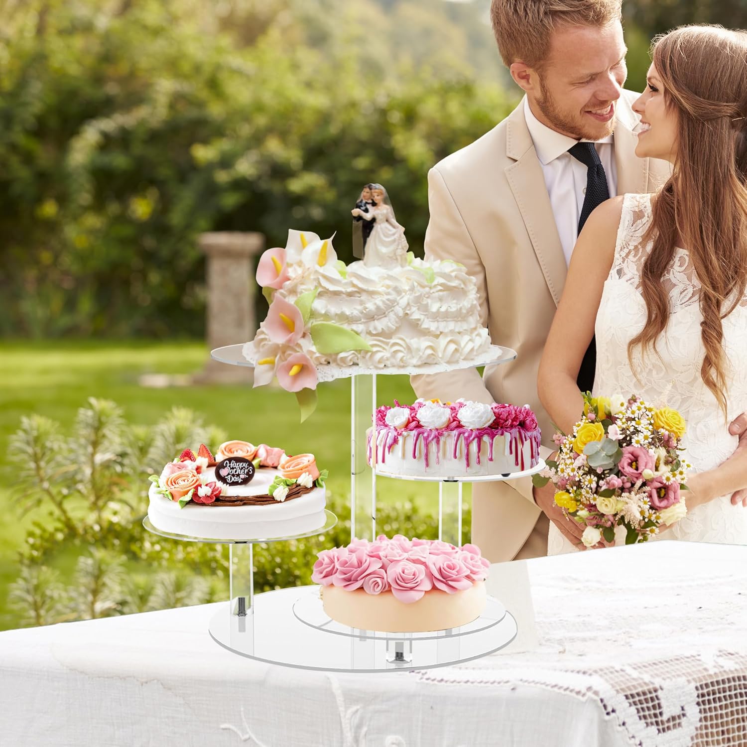 Cupcake Stand, Round Cake Stand, 4 Tier Cupcakes and Cakes Comb for 8-12 Inch Cakes, Tiered Cupcake Tree Tower, Clear