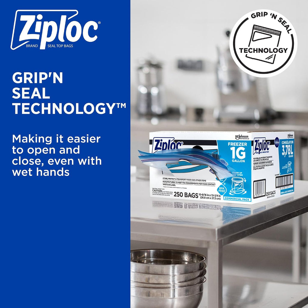 Ziploc Gallon Freezer Bags, Grip n Seal, 250 Count