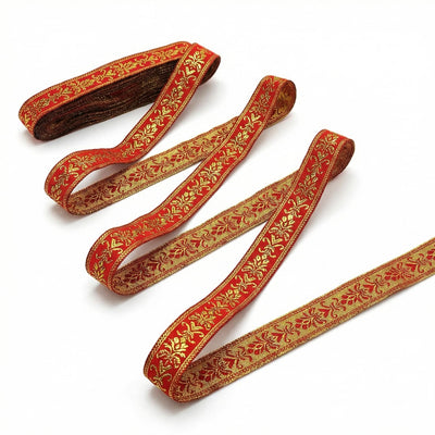 7.7Yard Red Floral Boho Jacquard Ribbon, 20mm Vintage Embroidered Ribbon Trim, Red and Gold Ribbon for Sewing, Gifts