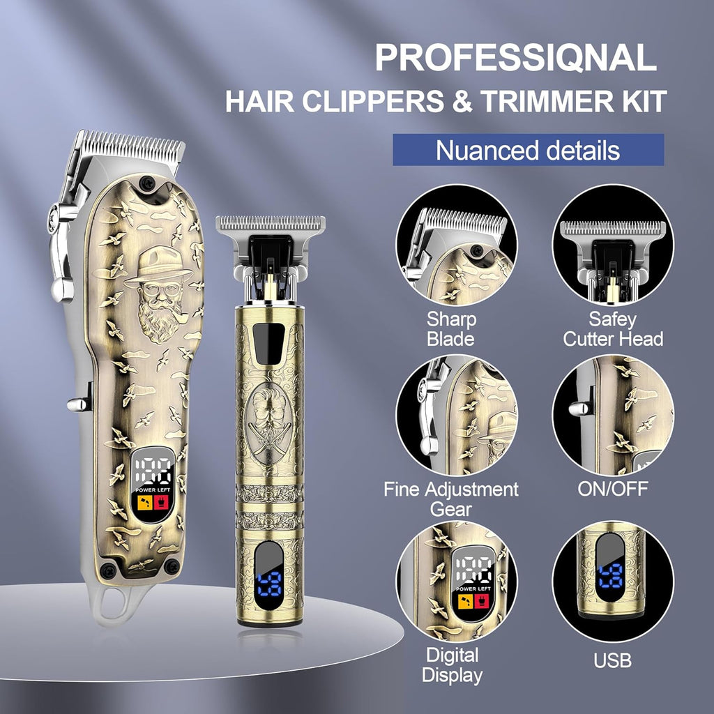 Hair Clippers Set for Men, Hair Clipper Trimmer with LED Display, Professional Cordless Hair Clipper Shaver Beard