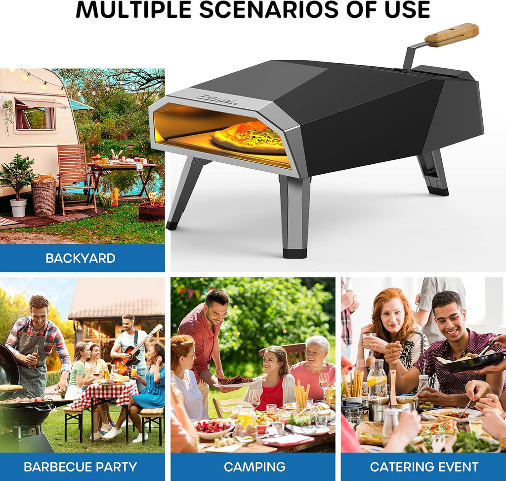 12 inch Wood Pellet Pizza Oven Outdoor, Portable Wood Fired Pizza Oven with Stone, Stainless Steel Camping Pizza Oven