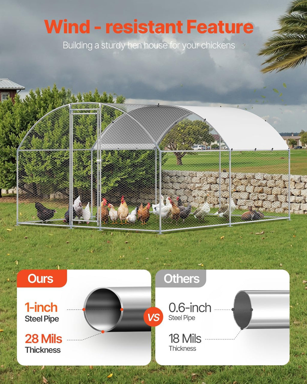 Large Metal Chicken Coop with Run, 13.1 x 9.8 x 6.5 ft Walkin Chicken Coop for Yard with Waterproof Cover, Dome Roof