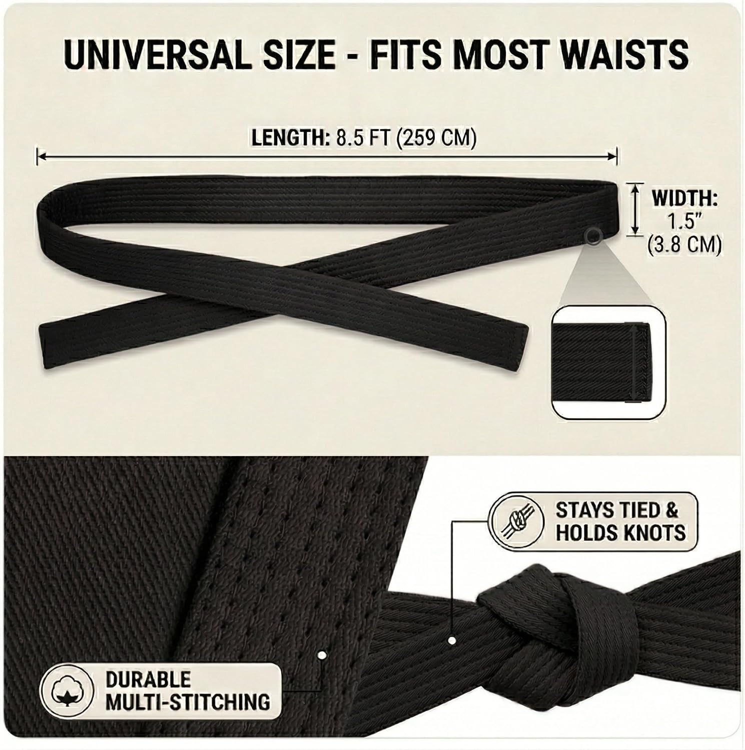 1.5inch x 8.5ft Karate Belt for Coach Teaching Practice - Martial Arts Belt Display, Taekwondo Belt Display