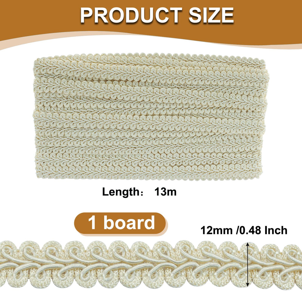 Gimp Braid Trim, Beige, 1/2 Inch, 14 Yards