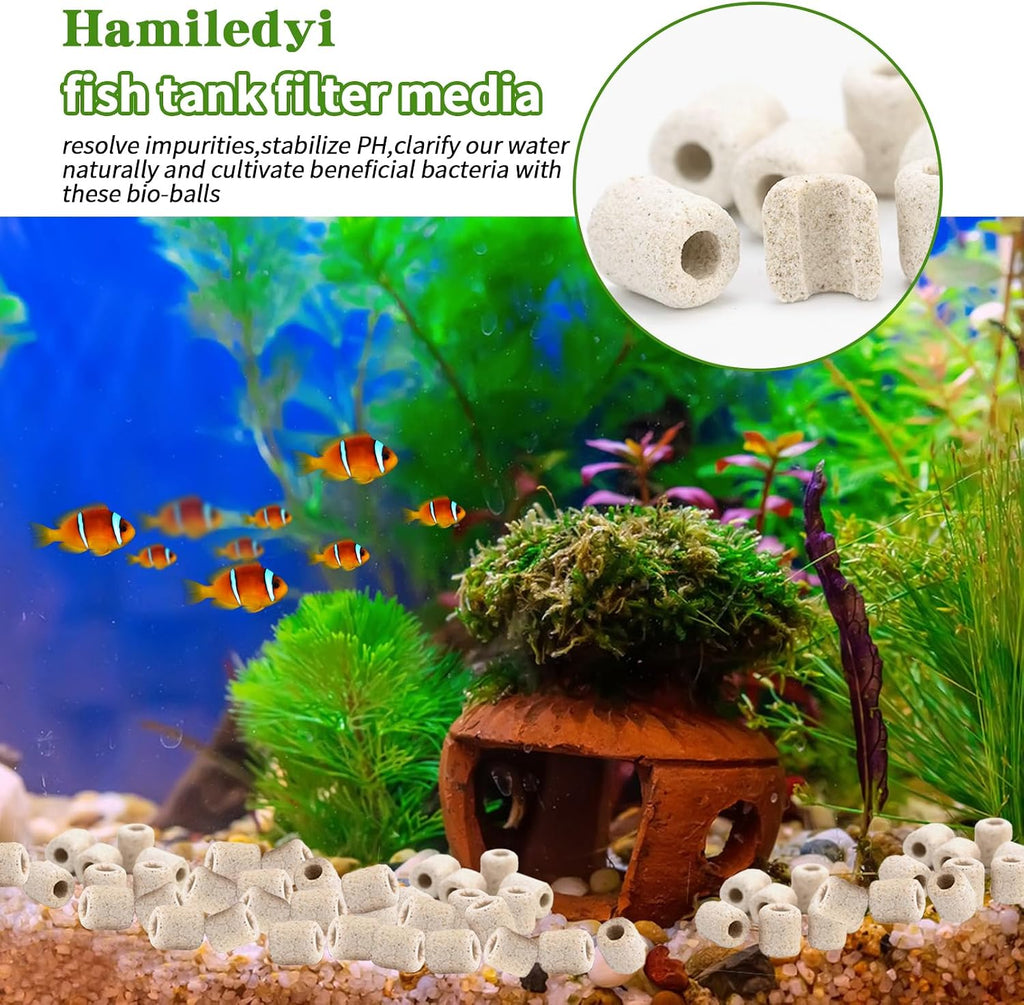 4 LB Aquarium Filter Media Bio Balls Ceramic Rings (White) | Aquarium Filter Media with Mesh Bag for Fish Tank and