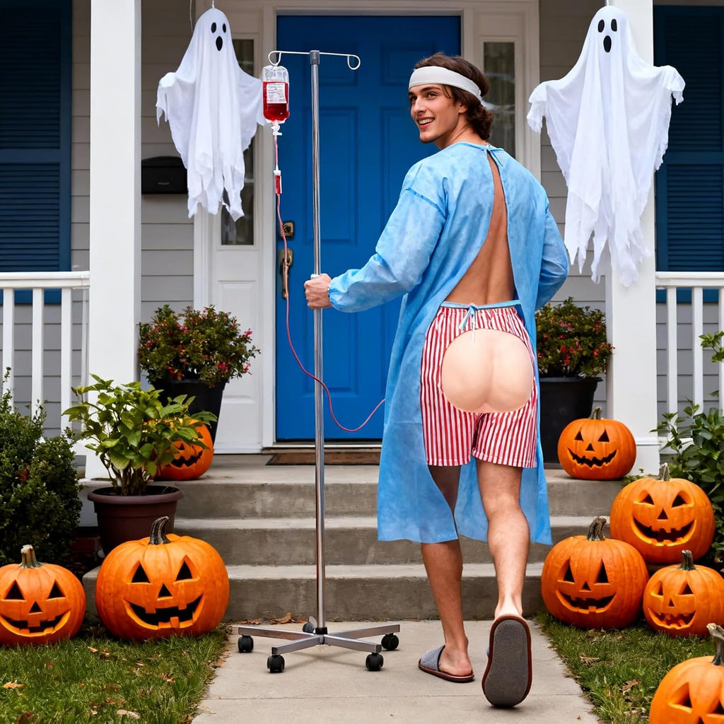 9 Pcs Patient Gown Party Costumes Set, Hospital Gown Outfit for Men Women Funny Shorts Halloween Cosplay Themed Party