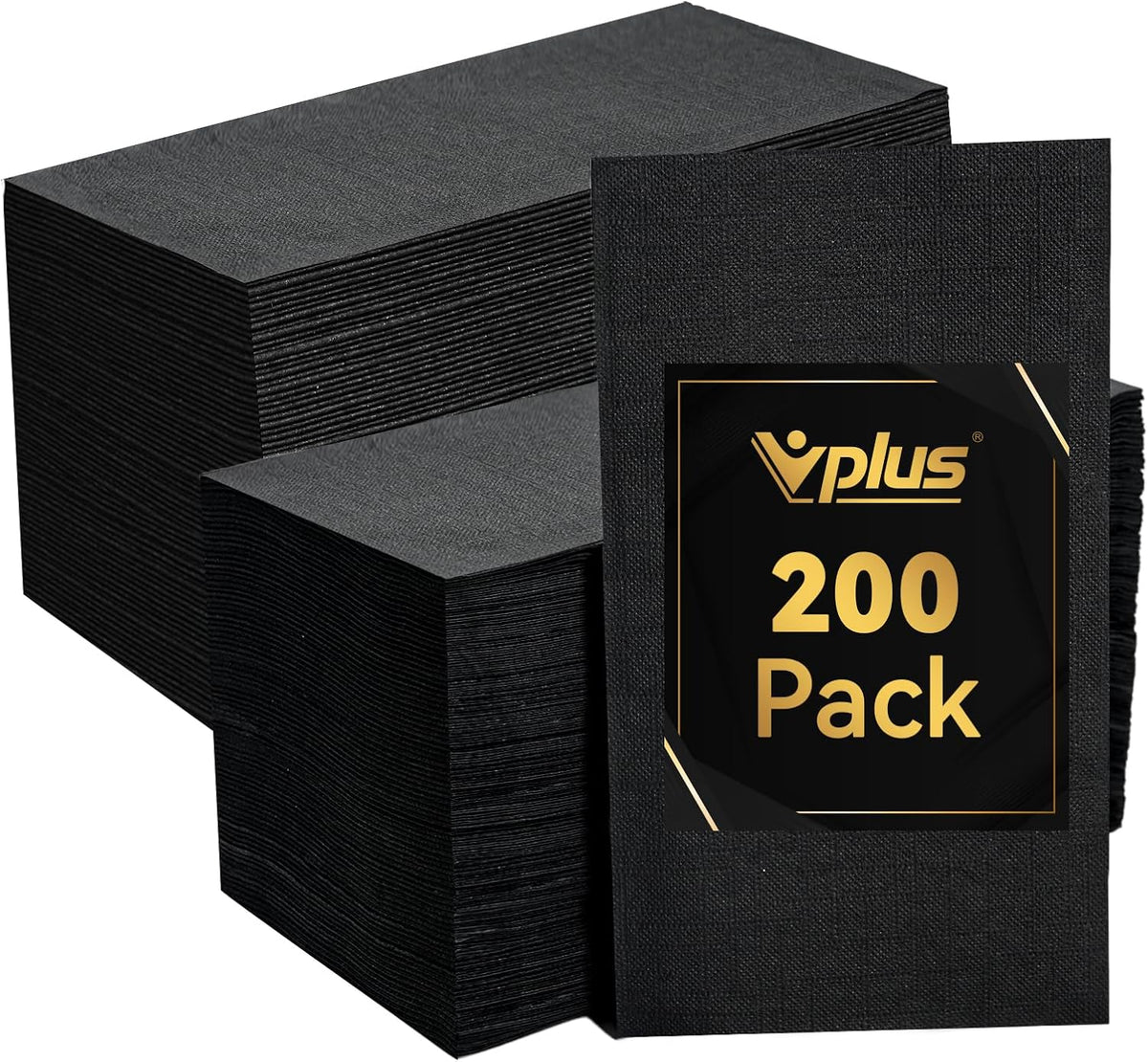 200 Pack Black Paper Napkins, 3 Ply, 7.8x4.3 inch (Folded)