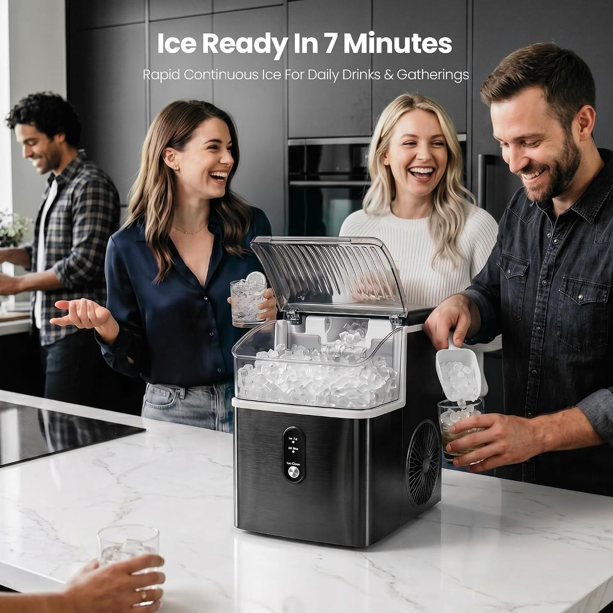 Nugget Ice Maker Countertop, 35lbs/Day, Portable Pebble Ice Machine