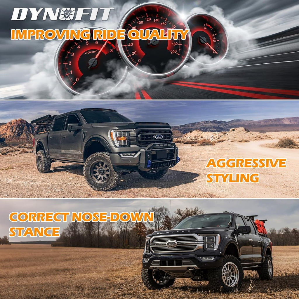 Dynofit Lift Kit for F150, 3" Front Strut Spacers & 2" Rear Aluminum Block with U-Bolts, Front and Rear Full Suspension Leveling Kit for 2004-2020 Ford F-150 2WD 4WD