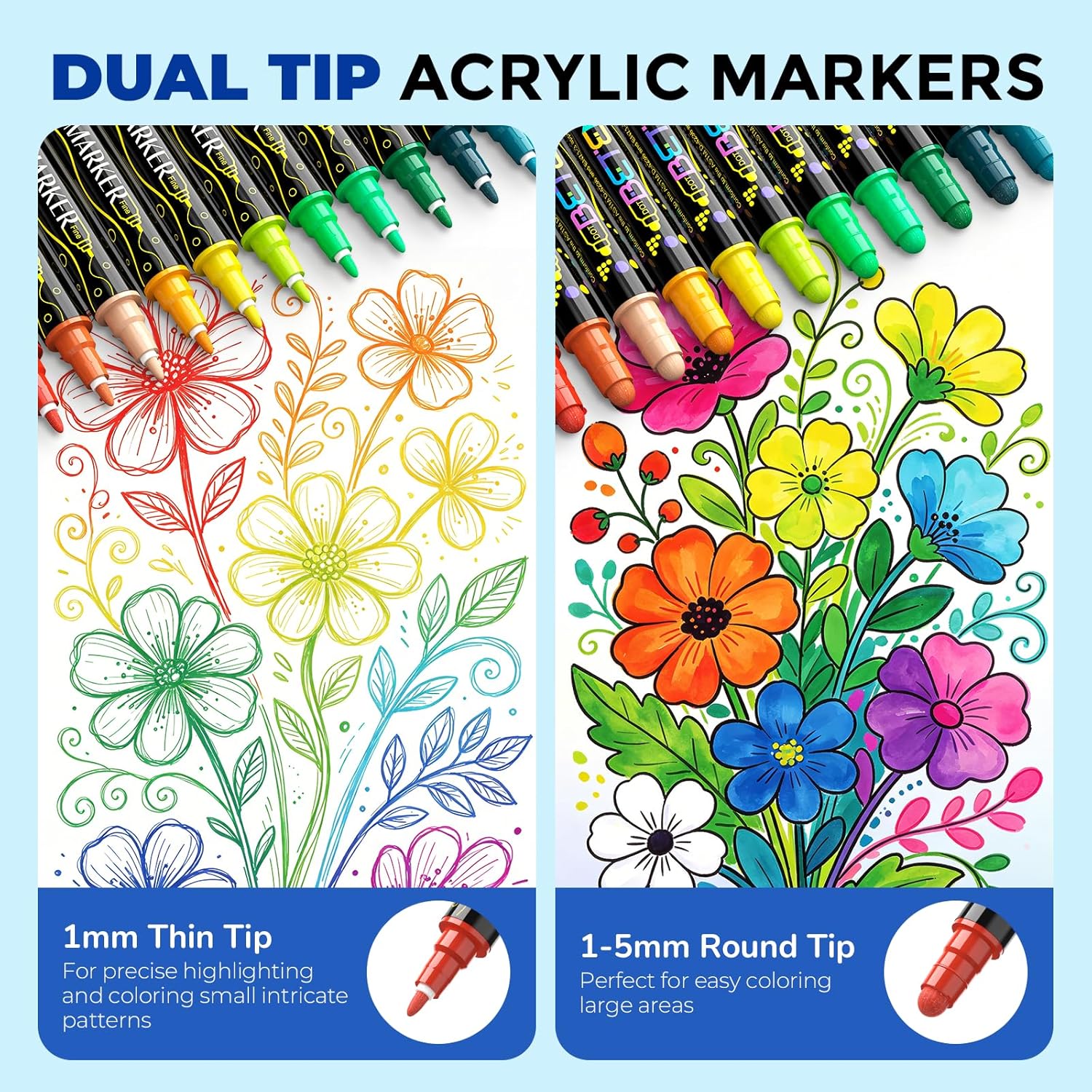 24 Colors Dual Tip Acrylic Paint Markers, Fabric Decorating Kits Premium Water-Based Acrylic Paint Pens Art Supplies