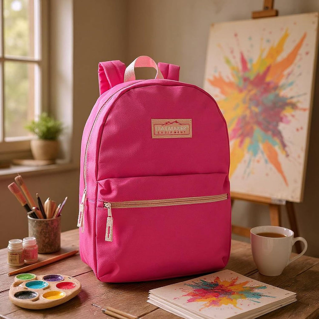 Classic 17 inch Backpacks with Adjustable Padded Straps | School Backpacks for Girls, Boys (Pink)
