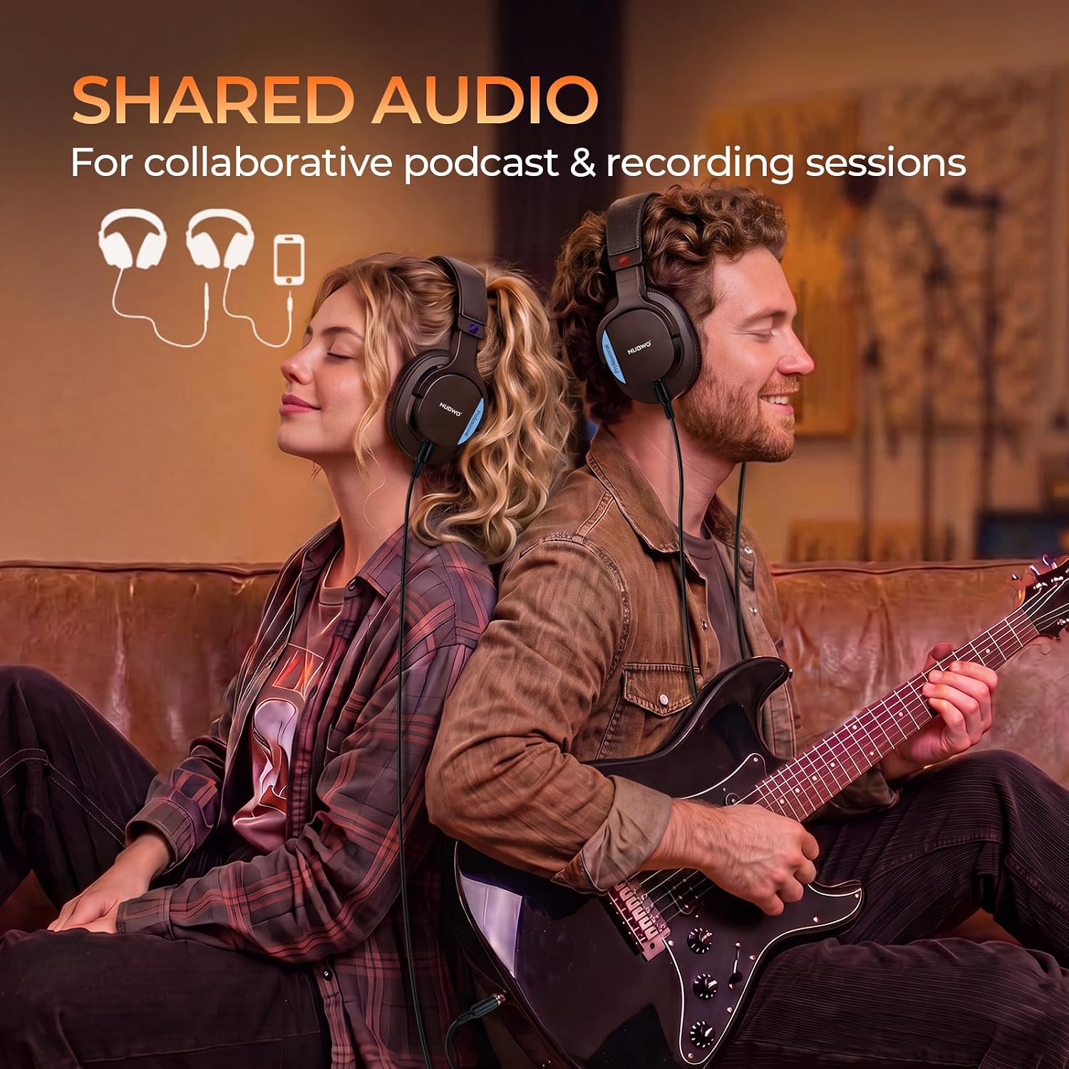HD01 Studio Headphones Wired, Hi-Res Over Ear Headphones with 1/4 inch to 3.5mm Adapter, Lightweight Closed Back