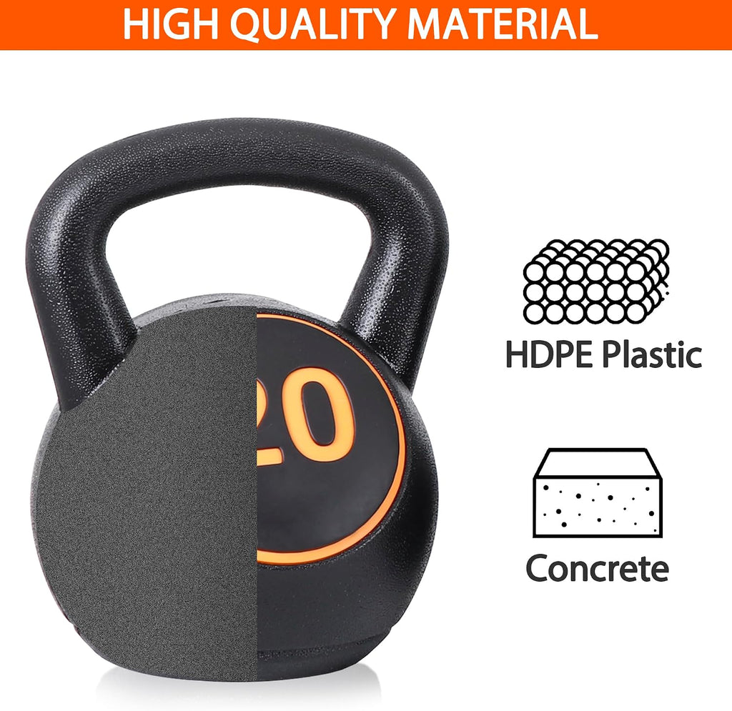 Wide Grip Kettlebell Sets 4 Piece Strength Training KettleBells Weights Set 5lb, 10lb, 15lb, 20lb HDPE Coated