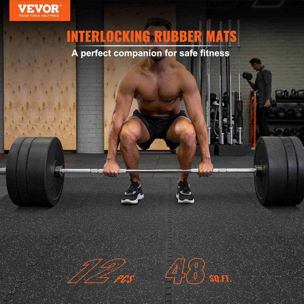 0.56Inch 48sq.ft 12 Tiles Gym Flooring for Home Gym, Rubber Top with High Density EVA Foam, 25 x 25In Gym Floor