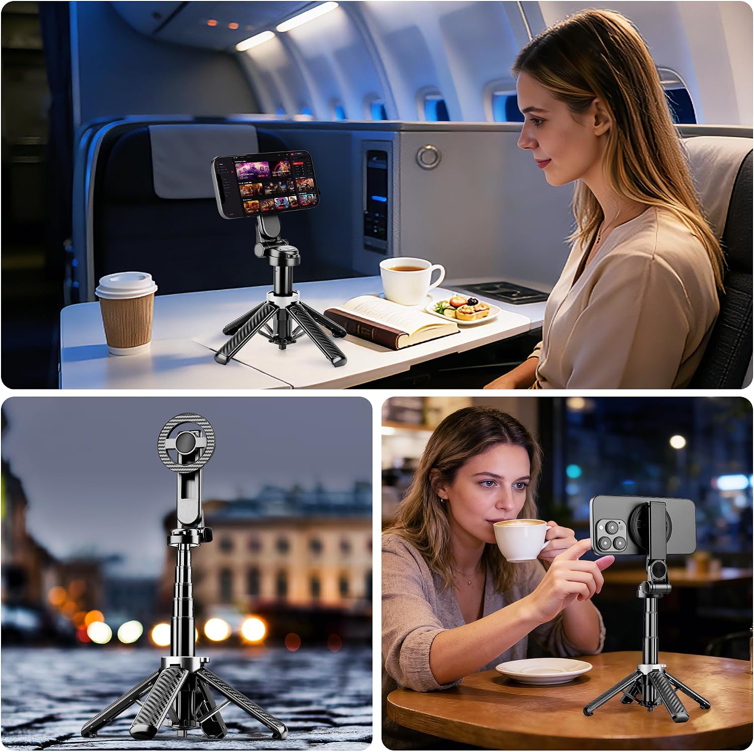 4-in-1 Multifunctional Magnetic Phone Tripod, Portable Selfie Stick for iPhone & Android with Detachable Remote and