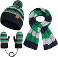 Toddler Boys Winter Pompom Beanie Hat Scarf and Gloves 3PCS Set for Girls | Kids Warm Fleece Lined Knitted Toddler