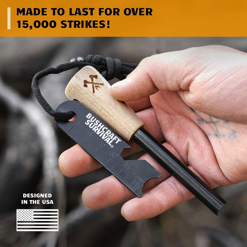 Ferro Rod Fire Starter Kit & Backpacking Multitool | Flint and Steel Striker | Waterproof Magnesium Farrow Rod Tool &