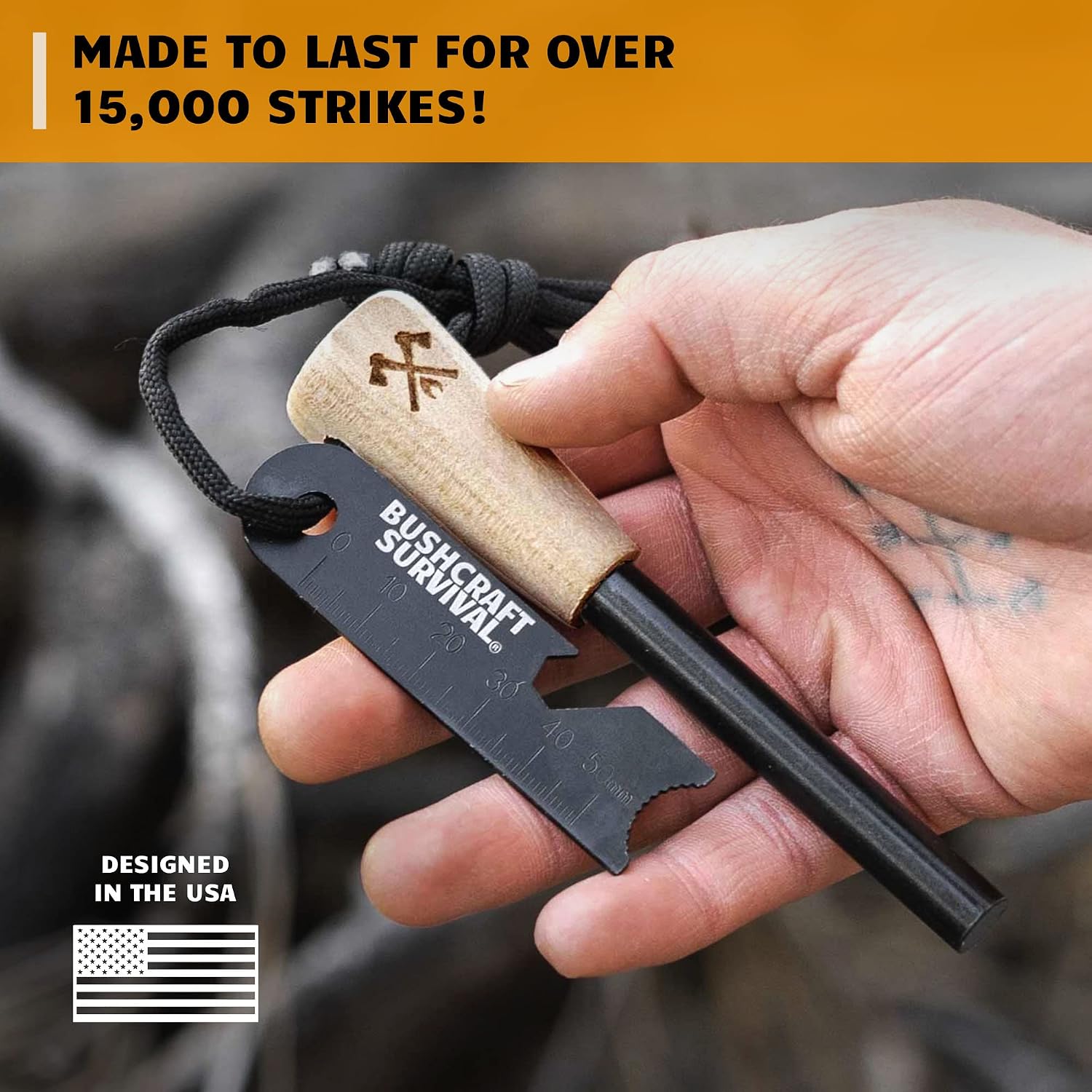 Ferro Rod Fire Starter Kit & Backpacking Multitool | Flint and Steel Striker | Waterproof Magnesium Farrow Rod Tool &