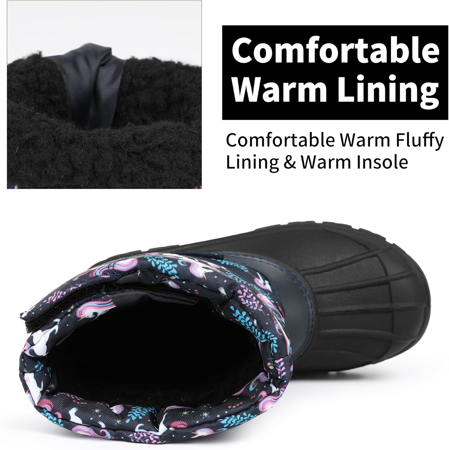 Kids Waterproof Snow Boots,Warm Faux Fur Lined | Durable Non-Slip TPR Outsole,Mid-calf height,Hook-and-Loop