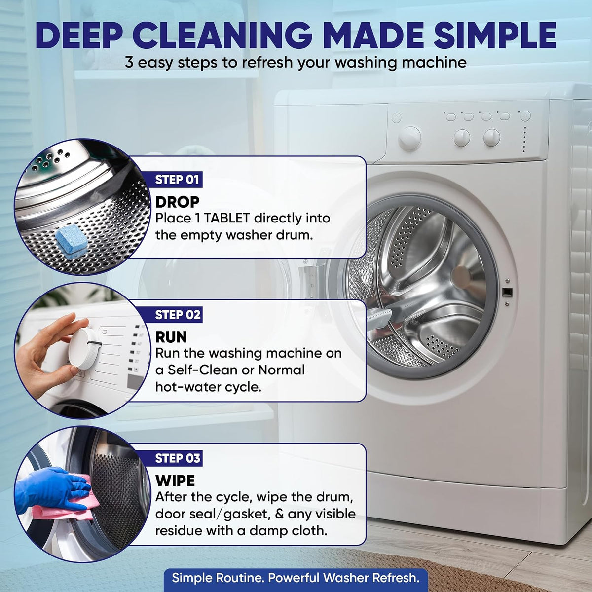 Washing Machine Cleaner Tablets for Pet Owners Enzymatic Deep Clean Helps Remove Cat & Dog Hair Urine Odor Causing