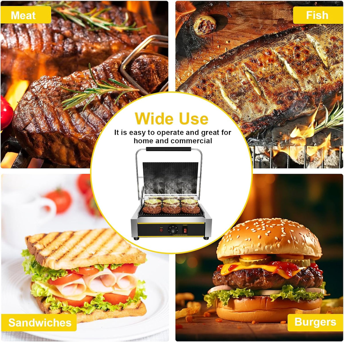 Commercial Panini Press Grill, 1800W Electric Sandwich Panini Maker