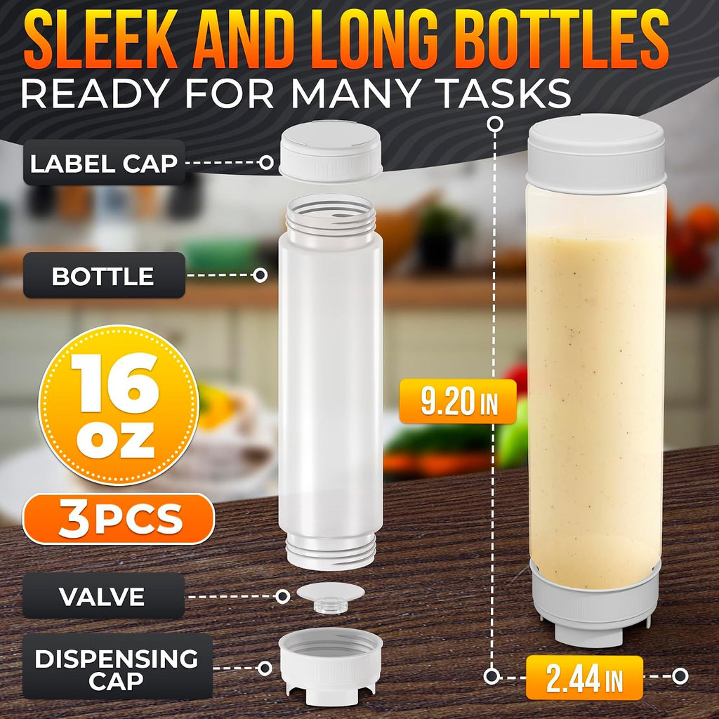 3 Pcs 16 oz Inverted Condiment Squeeze Bottles for Sauces, Refillable