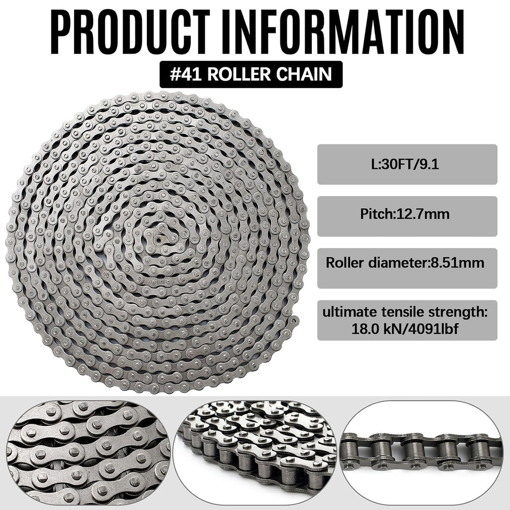 Tandefio #41 Roller Chain 20 ft with 2 Links for Gate Operator Conveyor