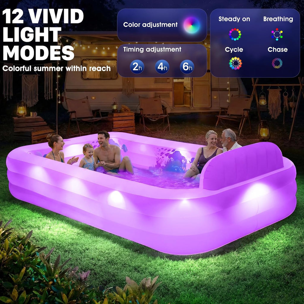 Extra Large Inflatable Pool with Lights,Upgraded Solar Powered Blow Up Pool for Adults,Inflatable Kids Swimming Pool