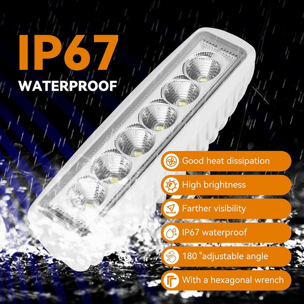RVZONE 8W 1200LM 120° Marine LED Spreader Lights 2‑Pack, White Housing