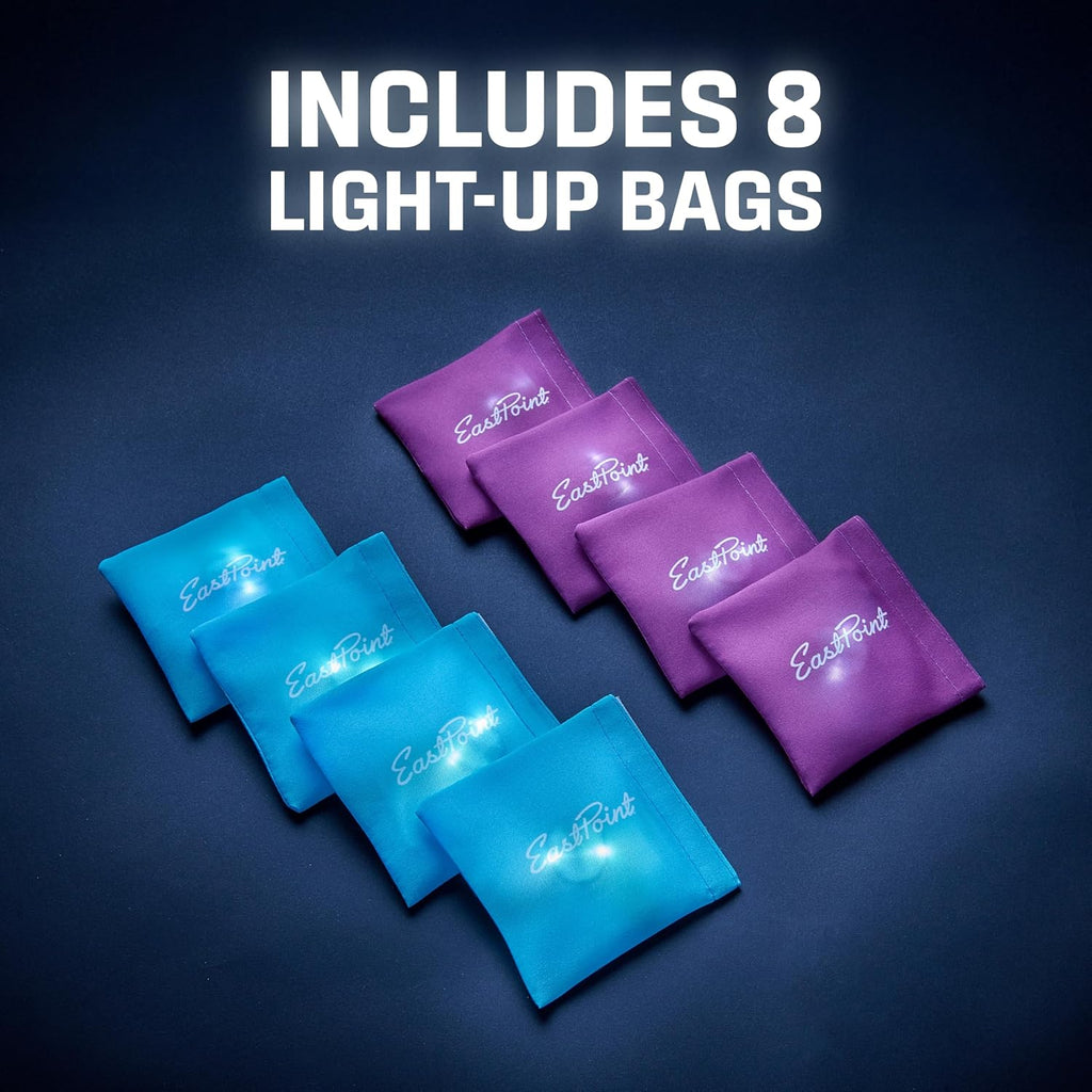 EastPoint Cornhole Set, 2 Targets, 8 Bean Bags, LED Lights, Outdoor Games | Light Up Night Play, Bean Bag Toss, Yard