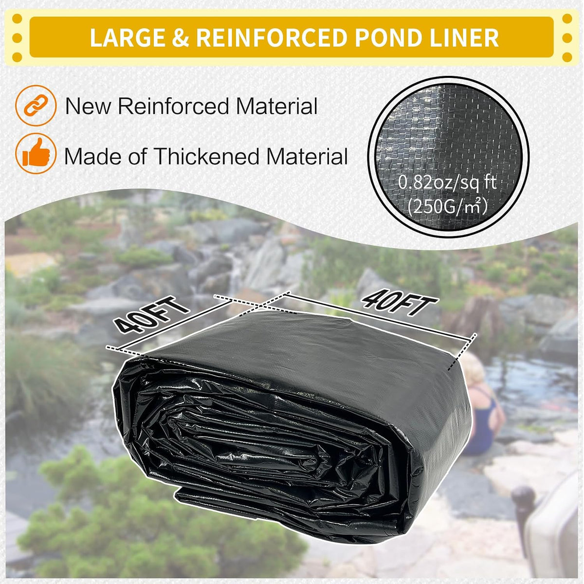40X40FT Reinforced PE Pond Liner for Fish, Duck Outdoor Ponds(0.82oz/sq ft)