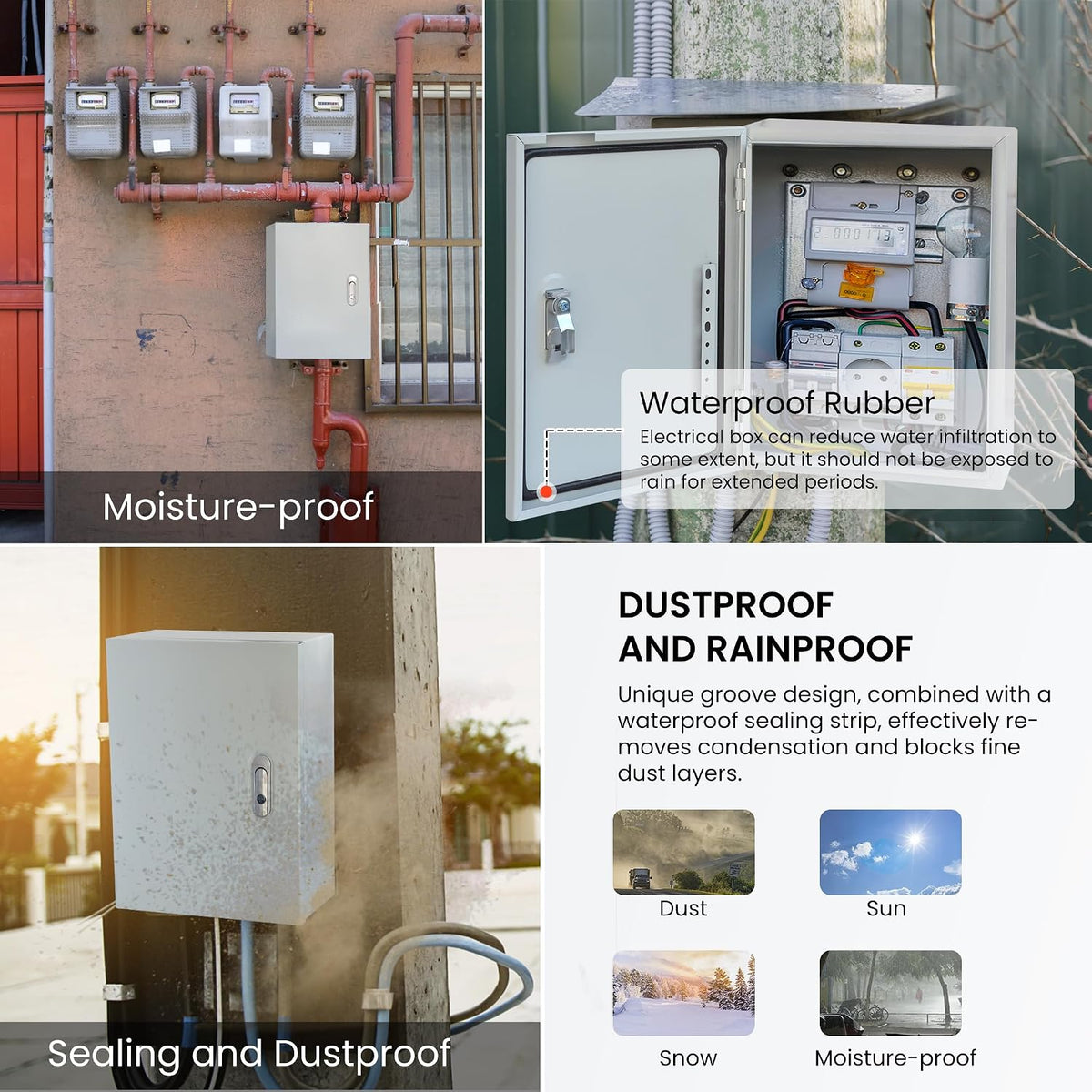 Steel Electrical Enclosure, 12 x 10 x 6'' Outdoor Wall-Mounted Weatherproof Box, Lockable Lid & Integrated Mounting Plate for Industrial/Commercial Electrical Installations