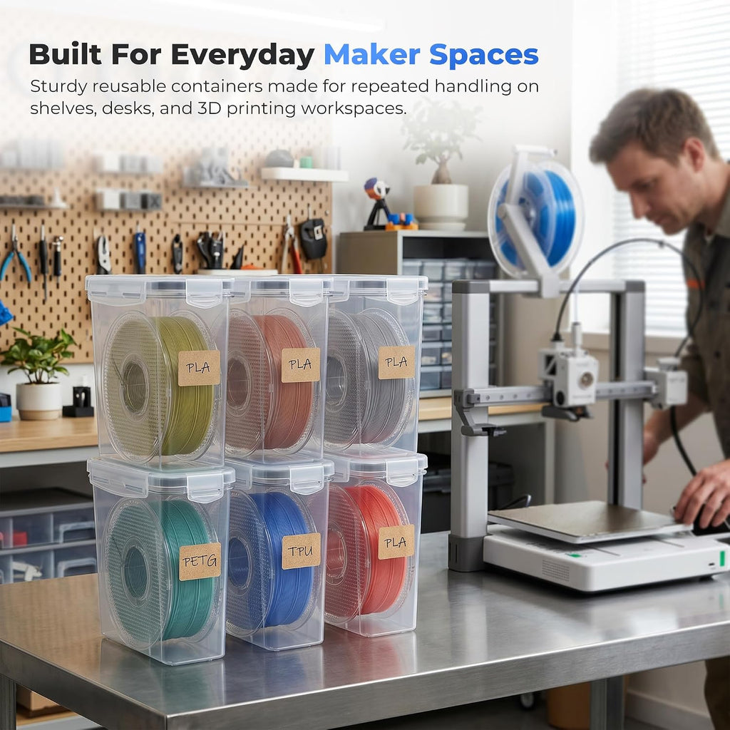 Filament Storage Box - 6 Pack Filament Container for 3D Printing Sealing and Protection - Portable Storage Box with