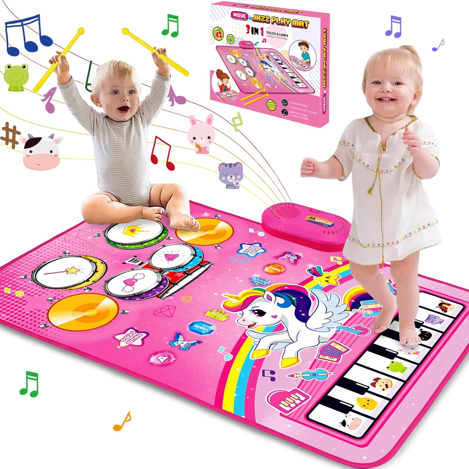 Toys for 1 Year Old Girl Gifts: 3 in 1 Baby Music Mat Toddler Toys Age 1-2 | Piano Drum Animal Touch Unicorn Toy